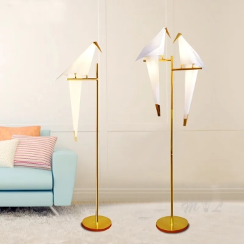 Origami Bird Floor Lamp With Gold Stand